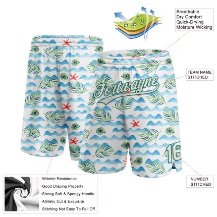 Custom Name Number Authentic Basketball Shorts Beach Holiday 3D Pattern White Kelly Green Personalized White Kelly Green