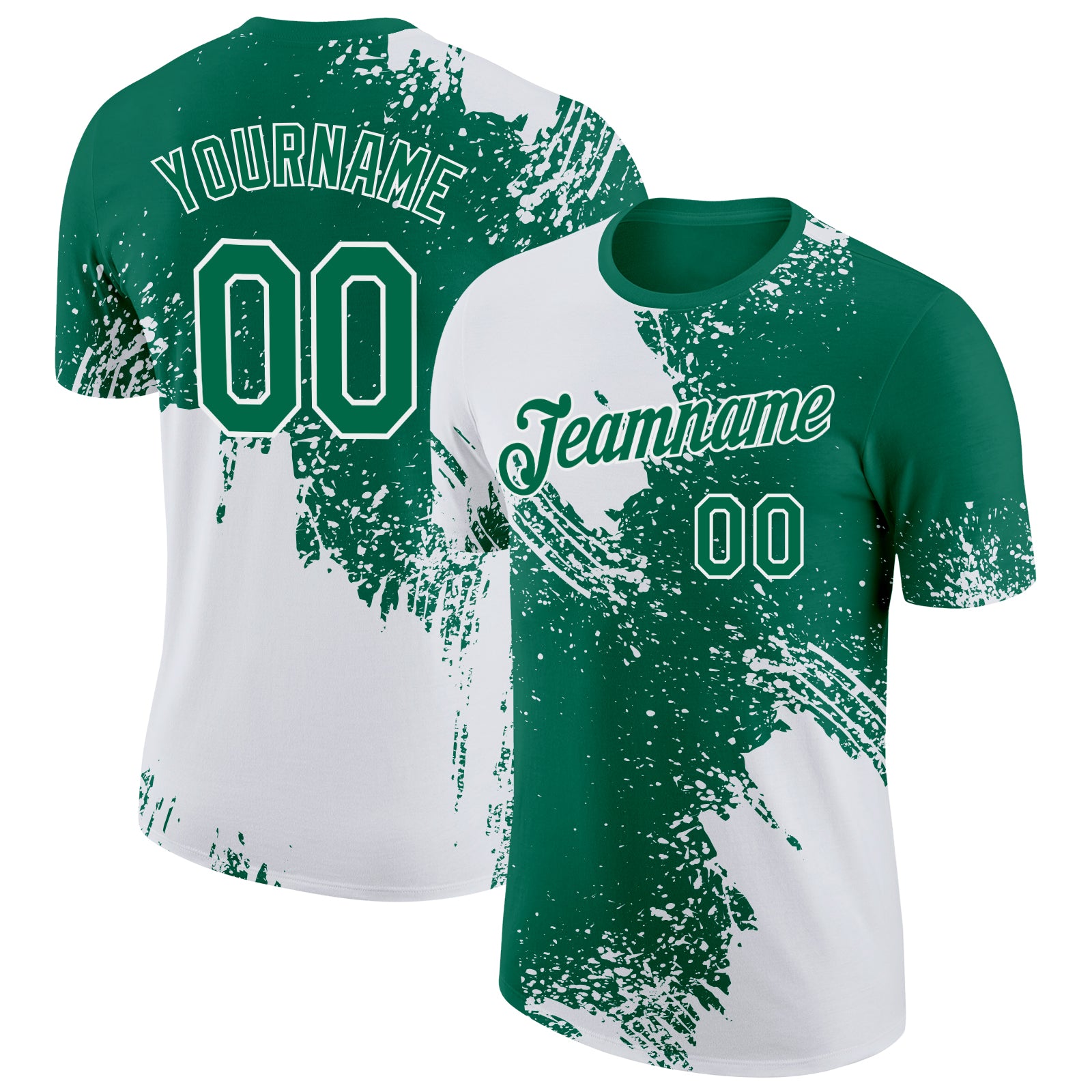Custom Name and Number Performance T-Shirt - Personalized White and Kelly Green 3D Pattern Abstract Brush Stroke Design Personalized