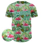 Custom Name Number Baseball Jersey Flamingo Hawaii Palm Leaves 3D Pattern Personalized White Kelly Green Design Personalized