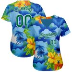Custom Beach Baseball Jersey with Hawaii Palm Trees and Flower 3D Pattern - Personalized Team Name & Number in Kelly Green