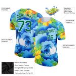 Custom Name and Number Performance T-Shirt with 3D Hawaii Palm Trees and Flowers Pattern - Personalized White and Kelly Green Design