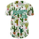 Custom Name Number Personalized Cactus Festival Baseball Jersey 3D Pattern Design in White Kelly Green Personalized White