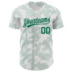 Custom Personalized 3D Pattern Baseball Jersey with Curve Lines, White and Kelly Green - Team Name and Number Personalized