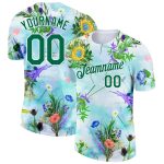 Custom Team Performance T-Shirt with Personalized Name and Number, 3D Floral Design in White and Kelly Green Personalized