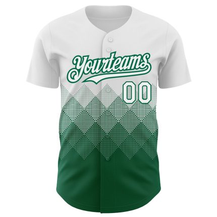 Custom Gradient Square Shapes Baseball Jersey - Personalized White Kelly Green 3D Pattern with Team Name and Number Personalized