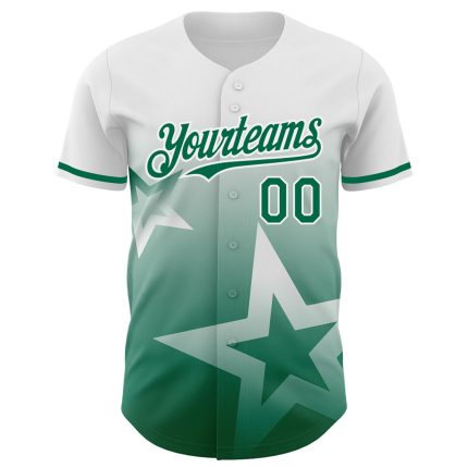 Personalized Twinkle Star 3D Gradient Baseball Jersey with Custom Name and Number - White Kelly Green Team Jersey Personalized