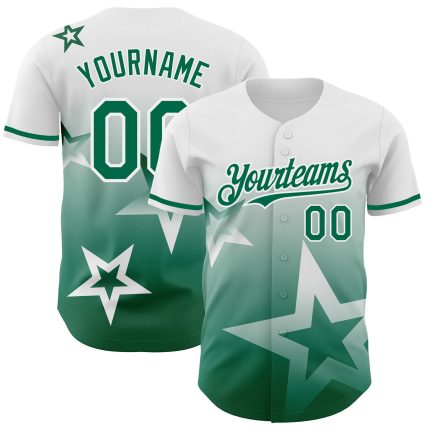 Personalized Twinkle Star 3D Gradient Baseball Jersey with Custom Name and Number - White Kelly Green Team Jersey Personalized