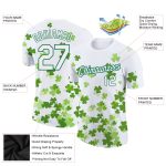 Custom St. Patricks Day Performance T-Shirt with 3D Pattern, Personalized in White and Kelly Green - Team Name & Number Personalized
