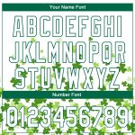 Custom St. Patricks Day Golf Polo Shirt with Personalized Name & Number, 3D Pattern Design in White & Kelly Green Personalized
