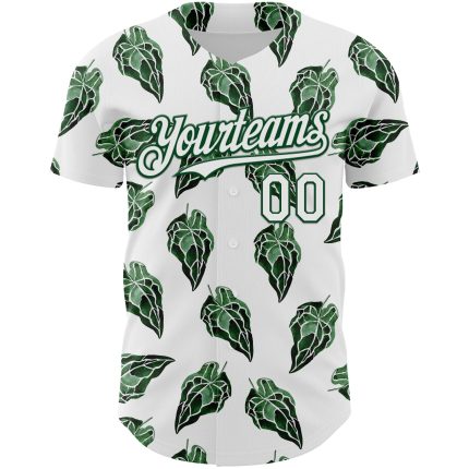 Personalized Tropical Anthurium Baseball Jersey 3D Pattern Custom Name & Number in White and Kelly Green Personalized White