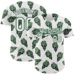 Personalized Tropical Anthurium Baseball Jersey 3D Pattern Custom Name & Number in White and Kelly Green Personalized White
