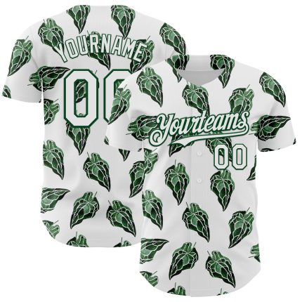 Personalized Tropical Anthurium Baseball Jersey 3D Pattern Custom Name & Number in White and Kelly Green Personalized White