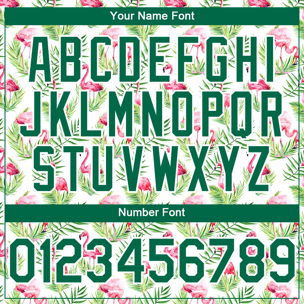 Personalized White Kelly Green 3D Pattern Design Tropical Hawaii Palm Leaves And Flamingo Authentic Baseball Jersey Team Custom Name and Number Personalized Tropical Hawaii Palm Leaves Flamingo Baseball Jersey Custom Name and Number - White Kelly Green 3D Pattern Design - Image 5
