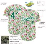 Personalized Tropical Hawaii Palm Leaves Flamingo Baseball Jersey Custom Name and Number - White Kelly Green 3D Pattern Design
