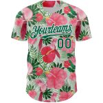 Custom Tropical Plant and Bird Baseball Jersey - Personalized 3D Pattern with Name and Number - White Kelly Green Personalized