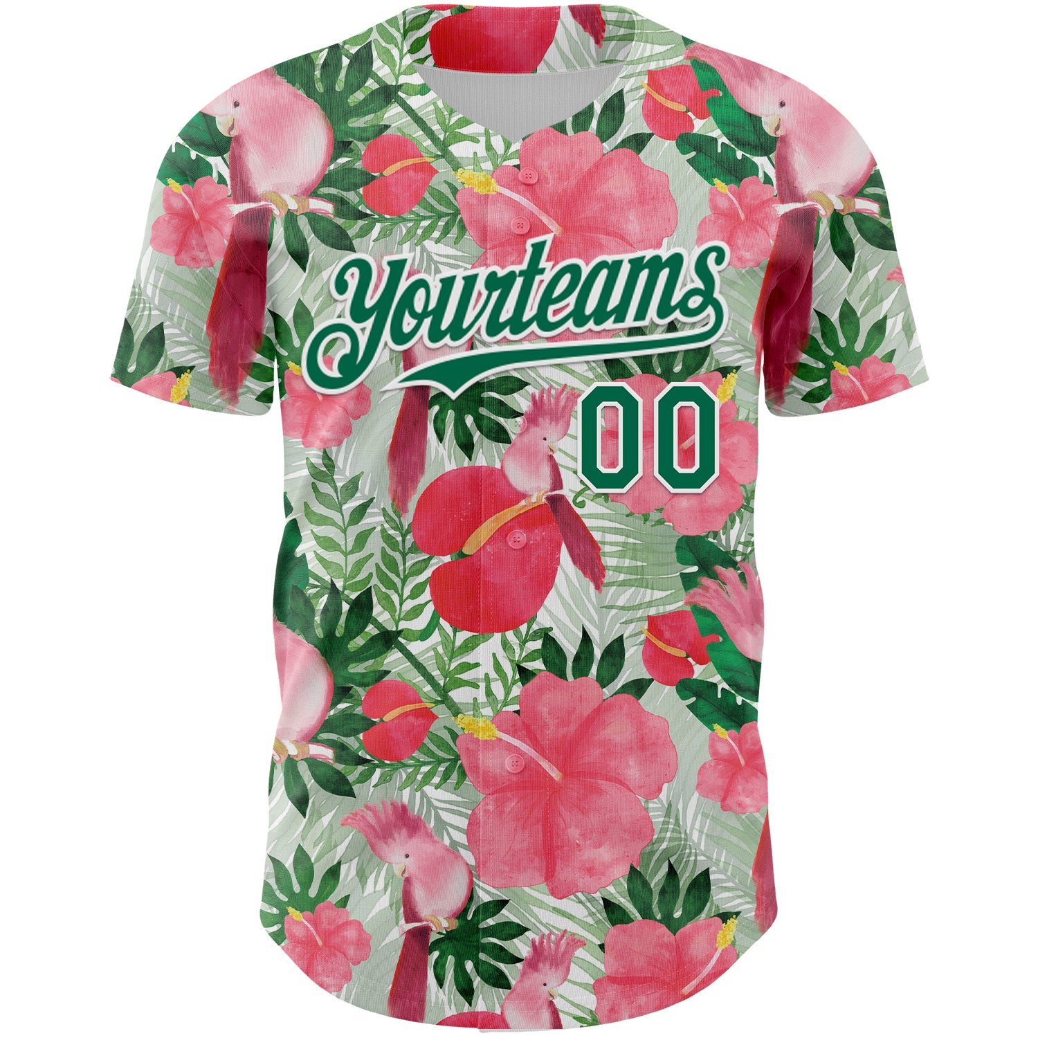 Personalized White Kelly Green 3D Pattern Design Tropical Plant And Bird Authentic Baseball Jersey Team Custom Name and Number Custom Tropical Plant and Bird Baseball Jersey - Personalized 3D Pattern with Name and Number - White Kelly Green Personalized - Image 2