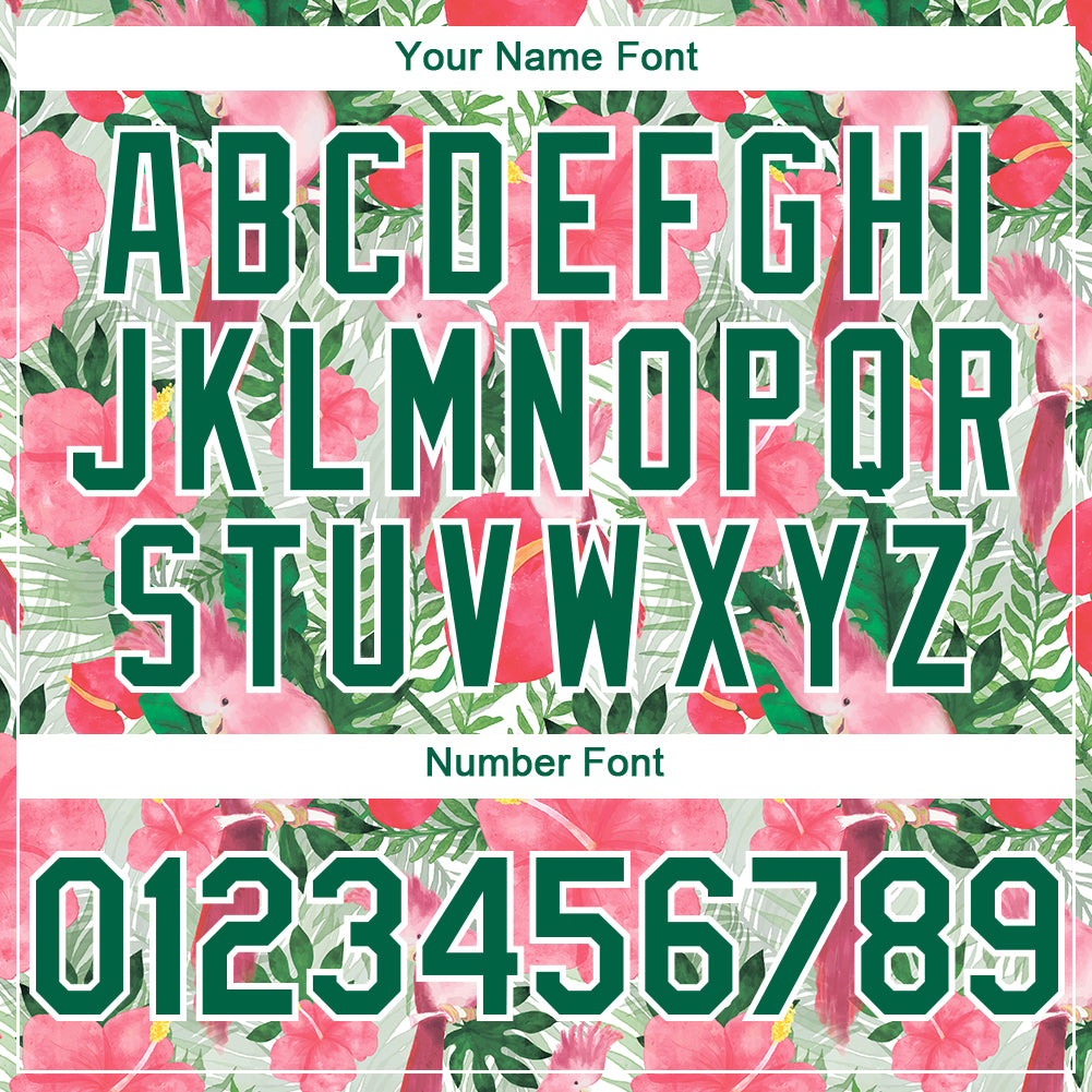 Personalized White Kelly Green 3D Pattern Design Tropical Plant And Bird Authentic Baseball Jersey Team Custom Name and Number Custom Tropical Plant and Bird Baseball Jersey - Personalized 3D Pattern with Name and Number - White Kelly Green Personalized - Image 5