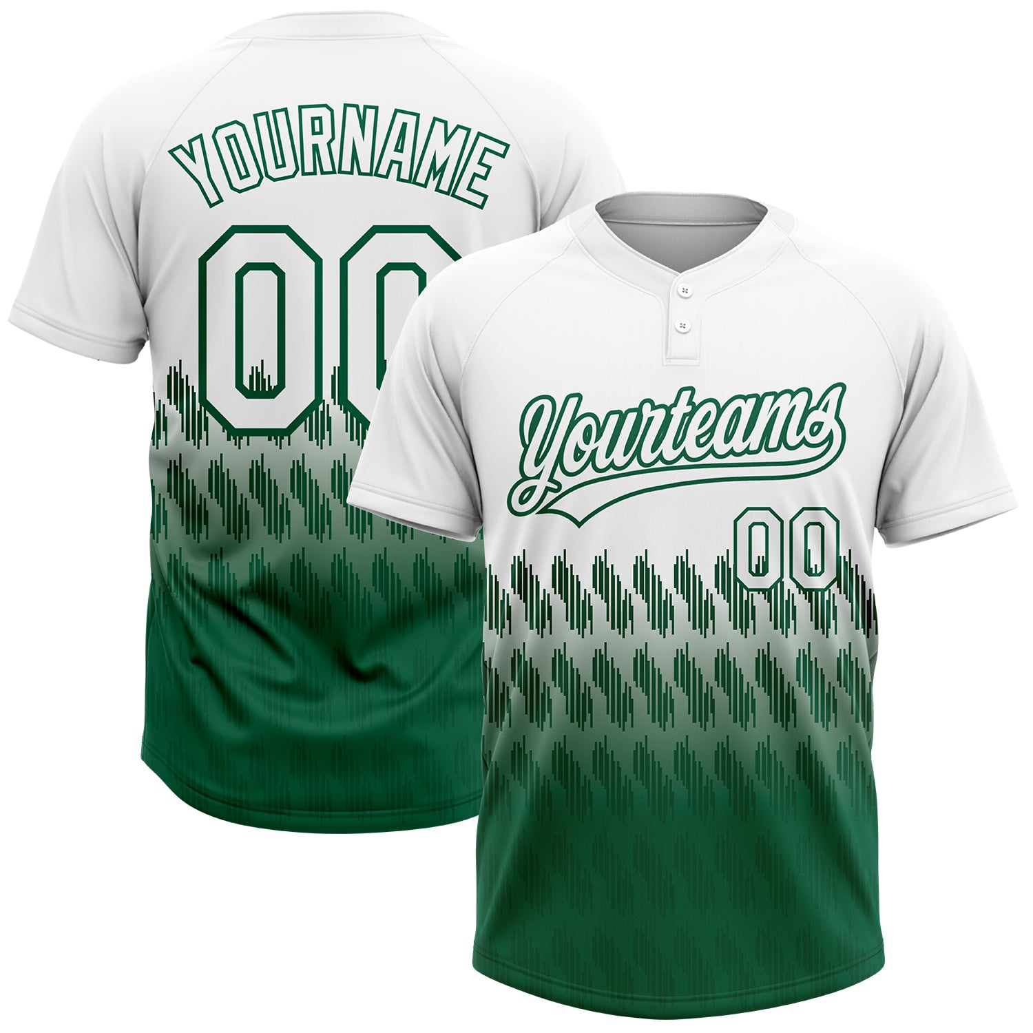Custom Name Number Personalized Unisex Softball Jersey White Kelly Green 3D Pattern Two-Button Design Personalized White