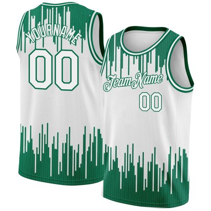 Custom City Edition Basketball Jersey - Personalized Authentic Vertical Lines in White and Kelly Green with Name and Number