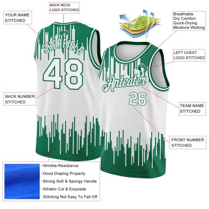 Custom City Edition Basketball Jersey - Personalized Authentic Vertical Lines in White and Kelly Green with Name and Number