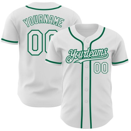 Personalized Authentic Baseball Jersey in White and Kelly Green for Ultimate Fan Gear Personalized White Kelly Green Authentic