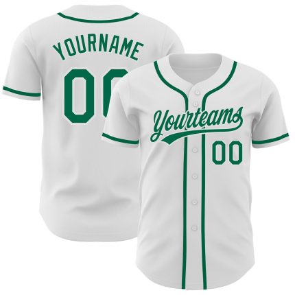 Custom Name and Number Authentic Baseball Jersey - Personalized White Kelly Green Design Personalized White Kelly Green Authentic