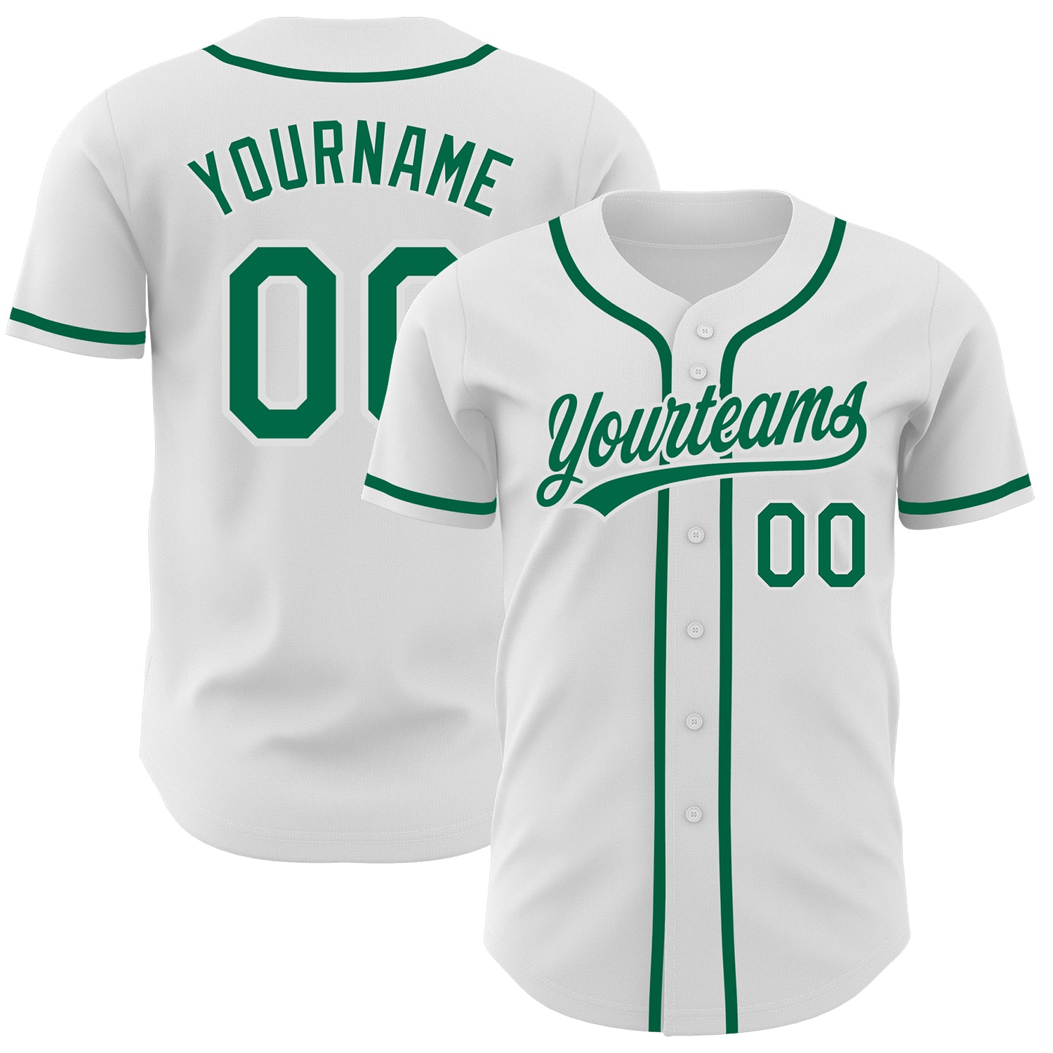Custom Name and Number Authentic Baseball Jersey - Personalized White Kelly Green Design Personalized White Kelly Green Authentic