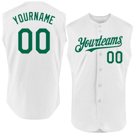 Custom Name and Number Baseball Jersey Authentic Sleeveless White Kelly Green - Personalized Team Apparel Personalized White