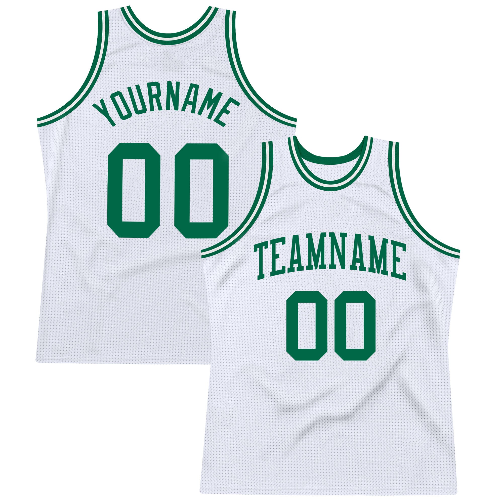 Personalized Authentic Basketball Jersey in White and Kelly Green - Throwback Style Personalized White Kelly Green Authentic