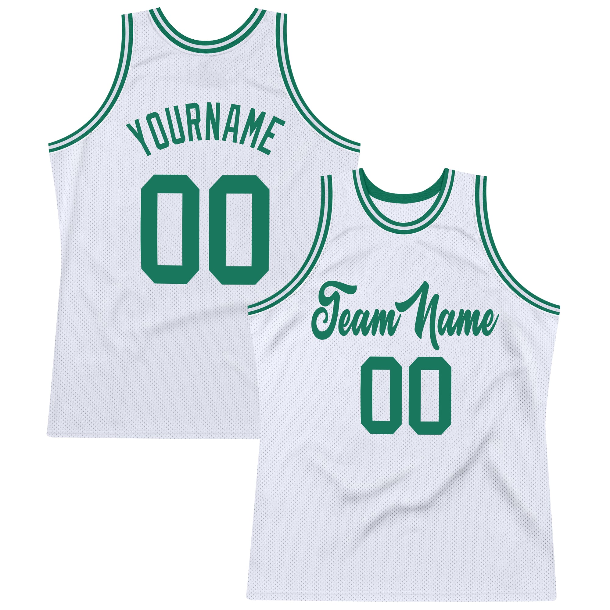 Custom Personalized Basketball Jersey with Team Name and Number, Authentic White Kelly Green Design Personalized White Kelly