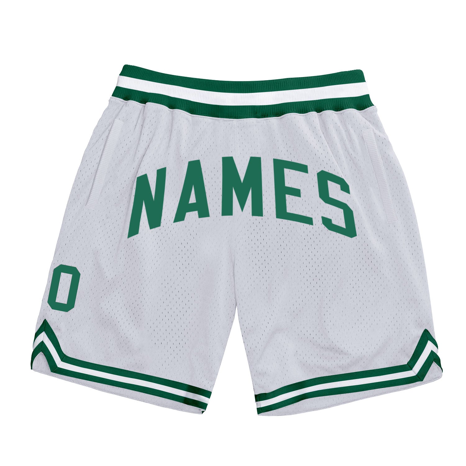 Custom Personalized Basketball Shorts with Name and Number - White Kelly Green Authentic Throwback Style Personalized White