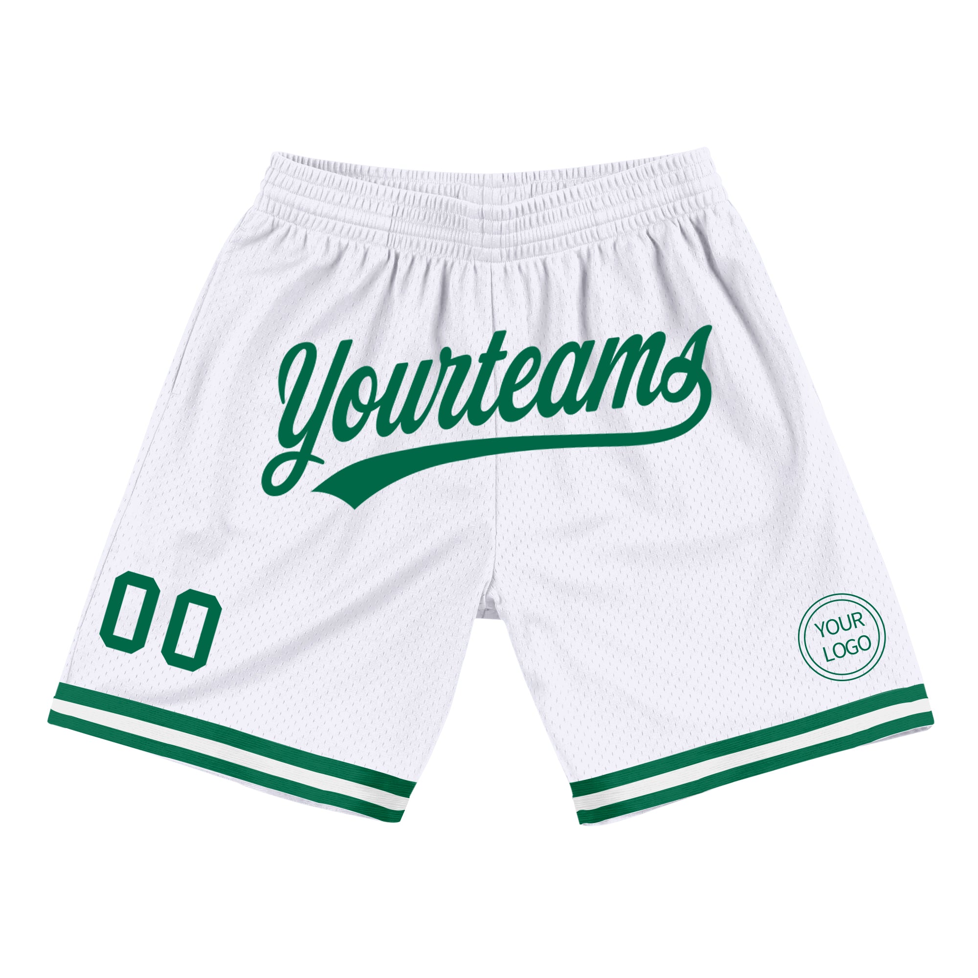 Personalized Authentic Throwback Basketball Shorts in White and Kelly Green Personalized White Kelly Green Authentic Throwback