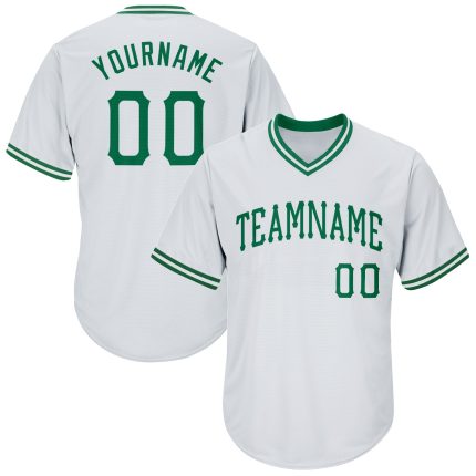 Personalized Authentic Rib-Knit Baseball Jersey Shirt Custom Name & Number in White/Kelly Green Personalized White Kelly