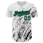 Custom Name and Number Authentic Baseball Jersey - Personalized 3D Abstract Splash Design in White, Kelly Green, and Black