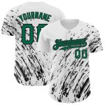 Custom Name and Number Authentic Baseball Jersey - Personalized 3D Abstract Splash Design in White, Kelly Green, and Black