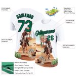 Custom Name and Number 3D Pattern Cowboy Rodeo Performance T-Shirt - Personalized White Kelly Green-Black Design Personalized