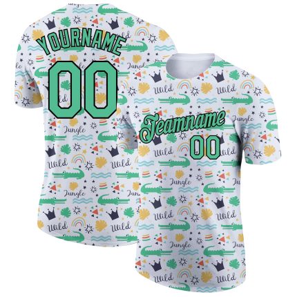 Personalized Crocodile 3D Pattern Performance T-Shirt in White Kelly Green-Black Personalized White Kelly Green-Black 3D