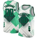 Custom Name 3D Geometric Basketball Jersey City Edition - Personalized White Kelly Green Black Design Personalized White