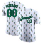 Custom Hawaii Tropical Pineapple Performance T-Shirt with 3D Pattern, Personalized Team Name & Number - White Kelly Green-Black