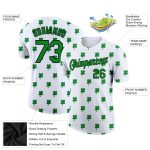 Custom Name and Number St. Patricks Day Clovers Performance T-Shirt - Personalized White Kelly Green-Black Design Personalized