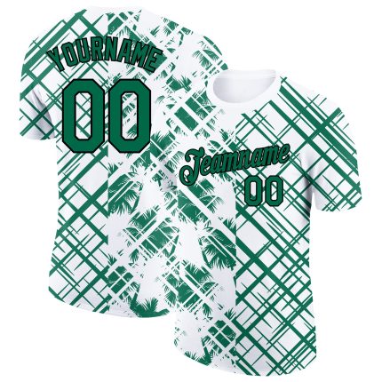Custom Tropical Hawaii Trees Performance T-Shirt with Team Name and Number in White Kelly Green-Black Personalized White