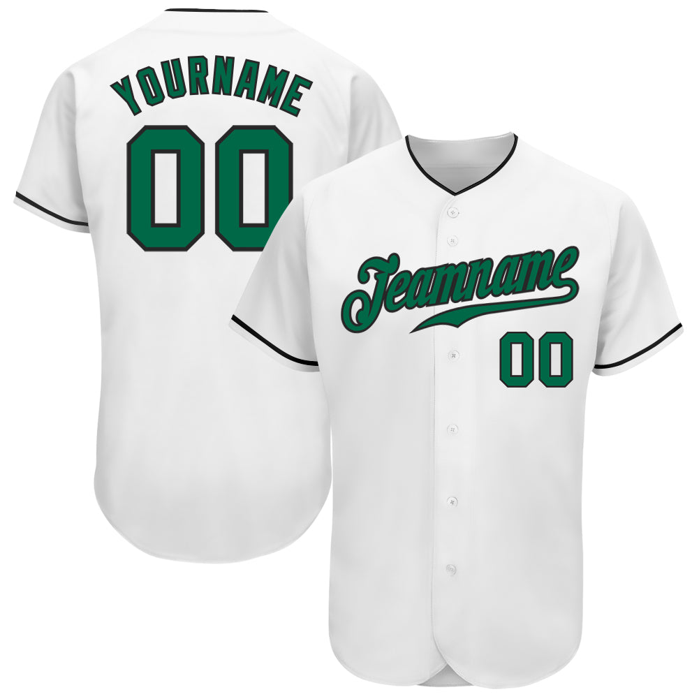 Custom Name and Number Baseball Jersey - Authentic White Kelly Green-Black Design Personalized White Kelly Green-Black Authentic