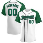 Custom Name Number Baseball Jersey - Personalized Authentic Raglan Sleeves in White Kelly Green Black Personalized White