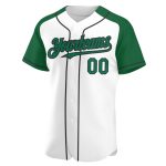 Custom Name Number Baseball Jersey - Personalized Authentic Raglan Sleeves in White Kelly Green Black Personalized White