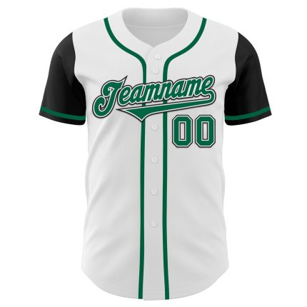 Custom Name and Number Authentic Two Tone Baseball Jersey - Personalized White Kelly Green and Black Personalized White Kelly