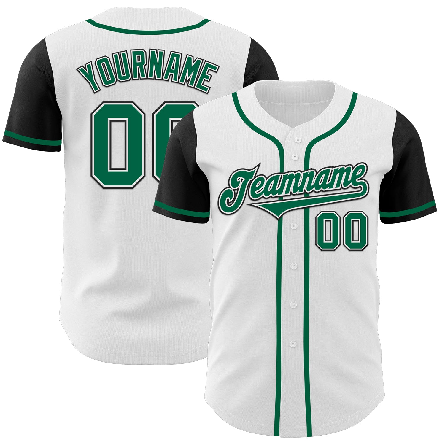 Custom Name and Number Authentic Two Tone Baseball Jersey - Personalized White Kelly Green and Black Personalized White Kelly