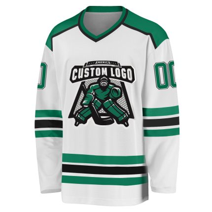 Personalized Green Black Hockey Jersey for Men, Women, Kids - Custom White Jersey Personalized White Kelly Green-Black Hockey
