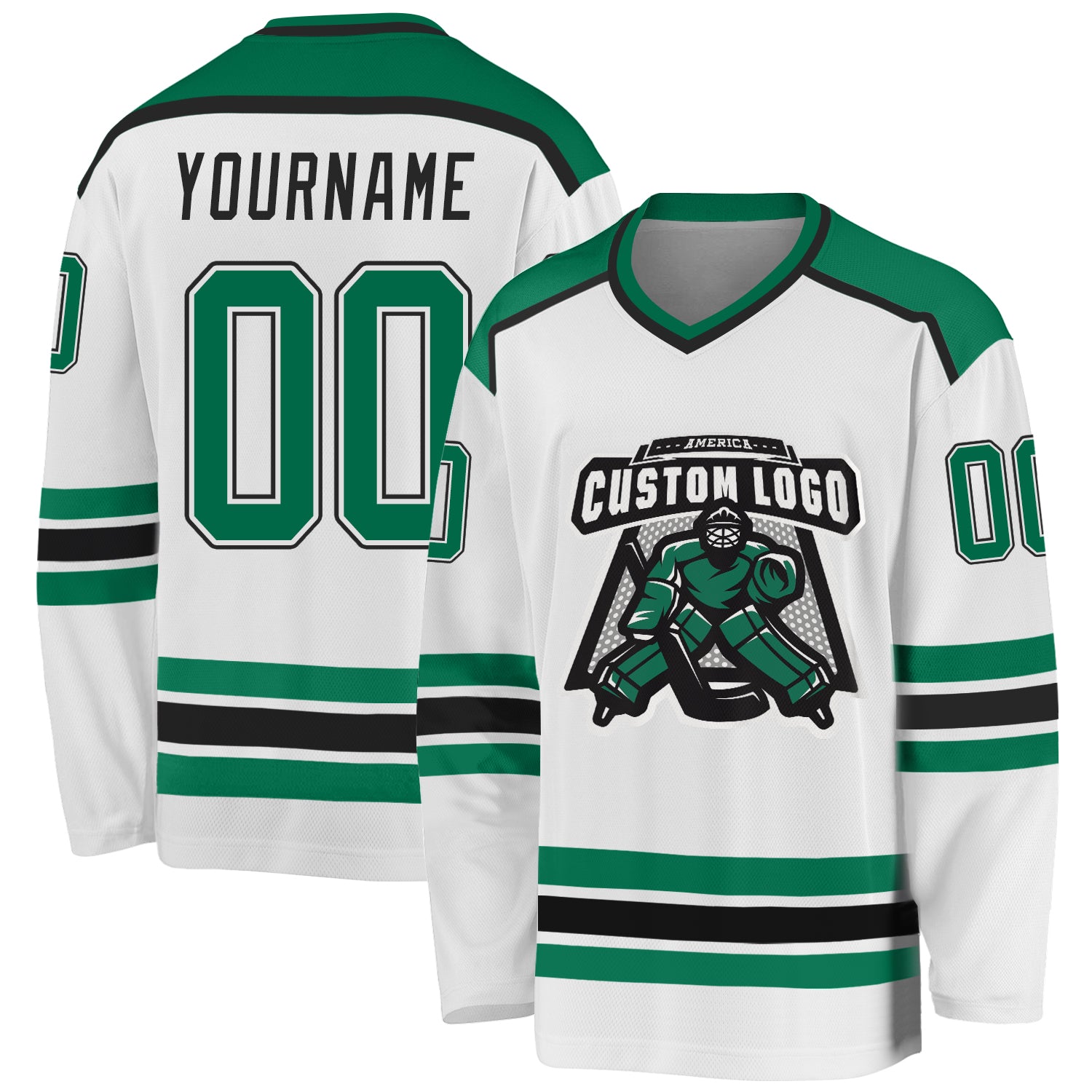 Personalized Green Black Hockey Jersey for Men, Women, Kids - Custom White Jersey Personalized White Kelly Green-Black Hockey