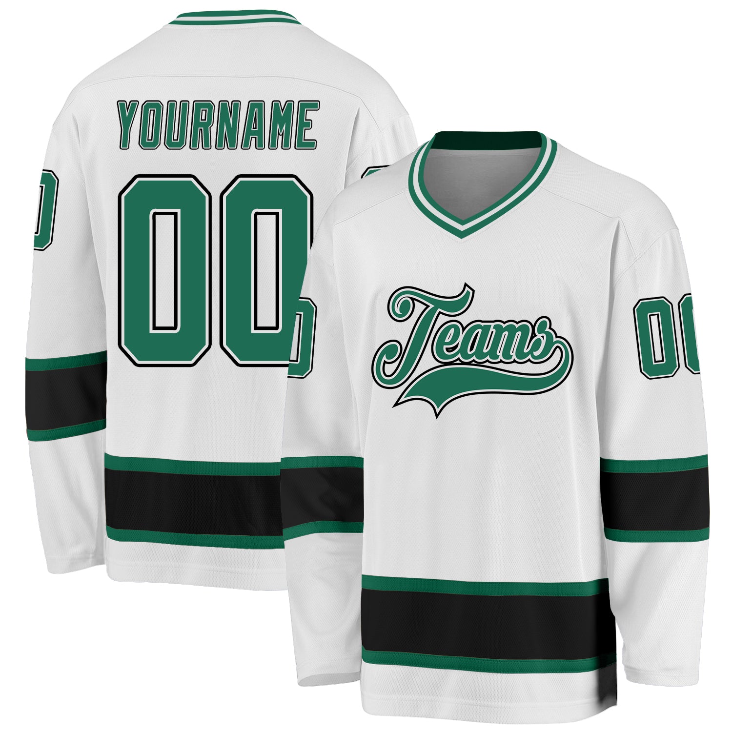 Custom Hockey Jersey with Personalized Name and Number in White, Kelly Green and Black Personalized White Kelly Green-Black