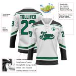 Custom Name and Number Hockey Jersey in White Kelly Green-Black Lace Neck, Personalized Team Apparel Personalized White Kelly